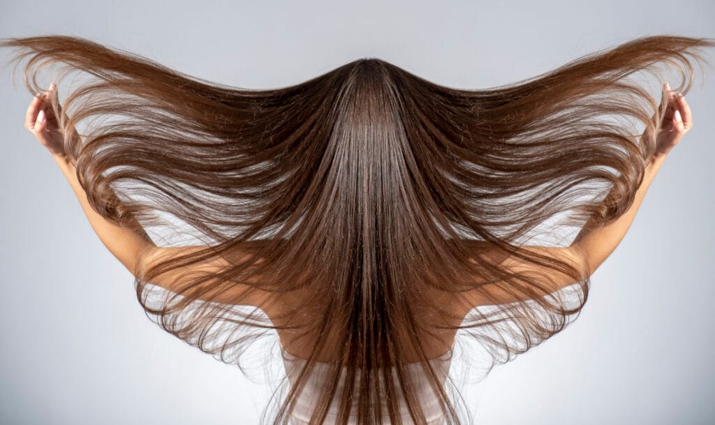 back view of a brunette woman